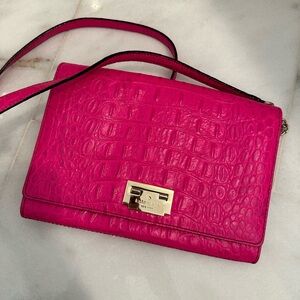 Kate Spade Pink Croc crossbody purse with gold hardware